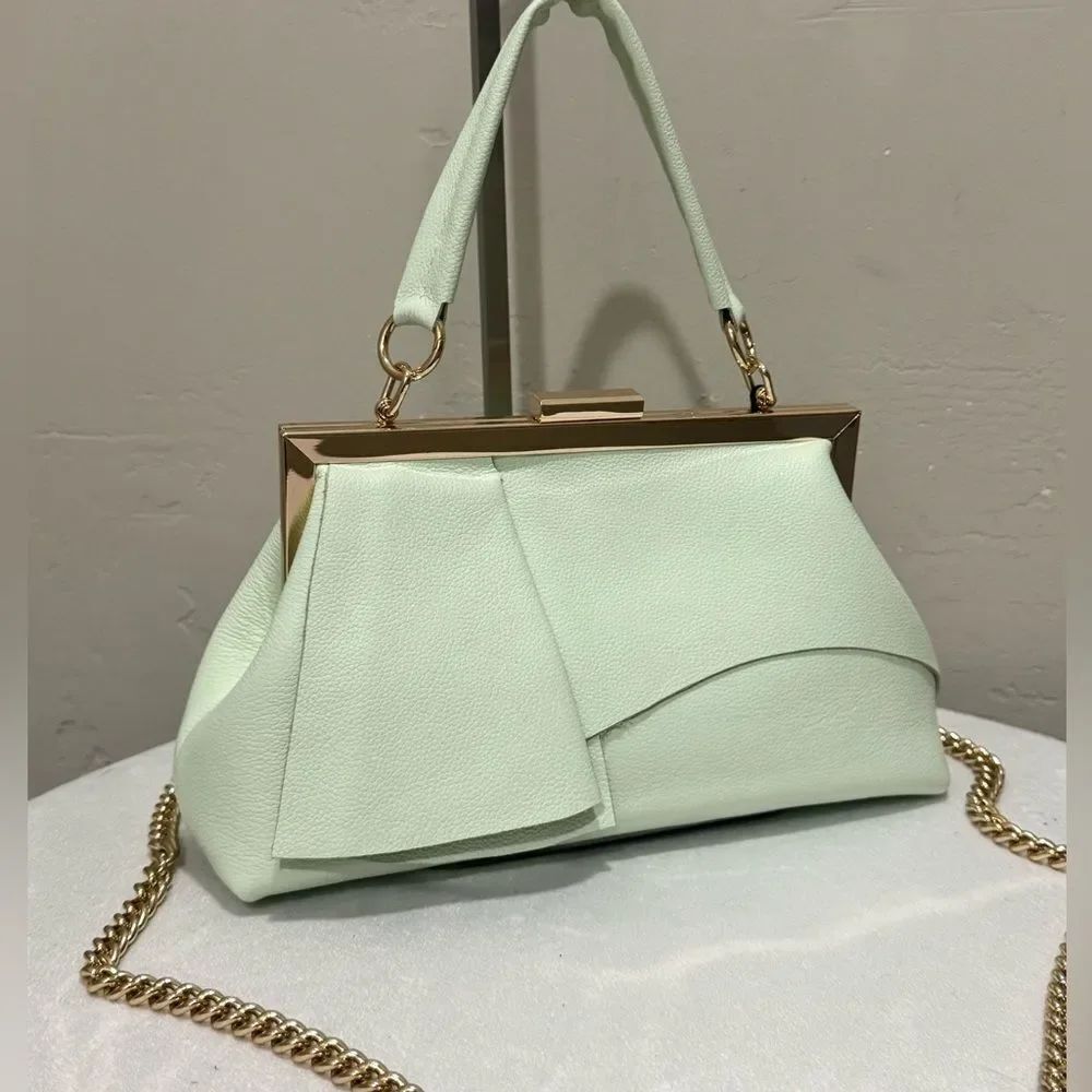 Genuine Leather Handmade Unique Asymmetrical Ruffles Frame Clutch Bag/Crossbaody